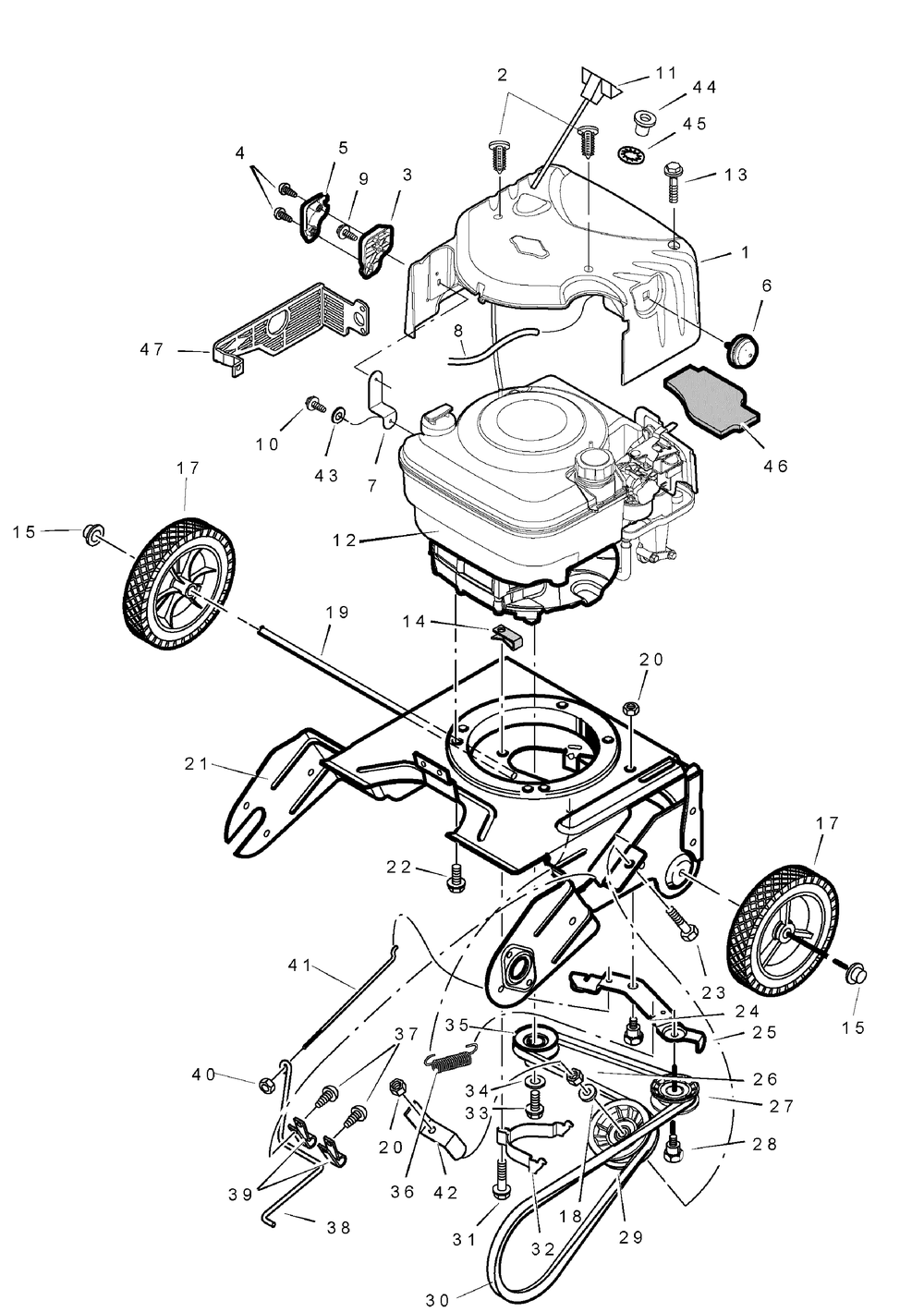 Drive Components Diagram and Parts List for 6210700X116NA-PM40 2007 Briggs and Stratton Snow Blower